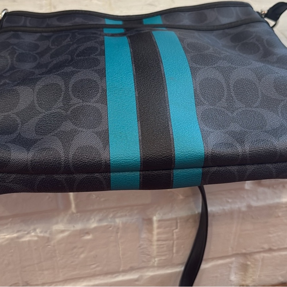 Coach Black and Teal Signature Stripe Bag